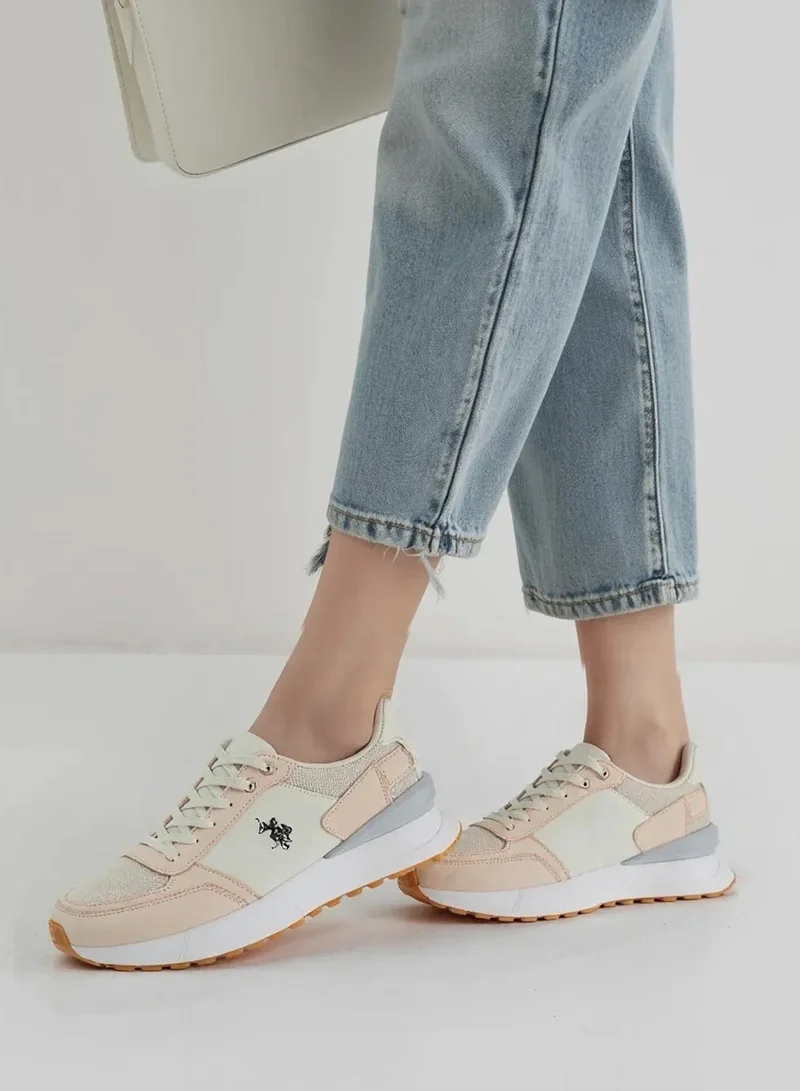 U.S. Polo Assn. Beige Women's Biege and Grey Low-Top Sneakers - Lightweight with White Sole, Comfortable Casual Shoes for Women | Best Price UAE