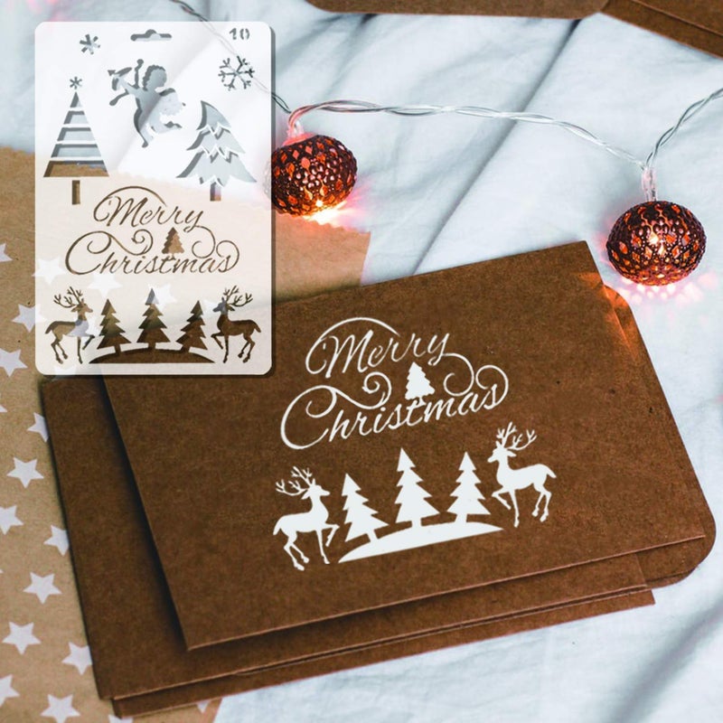 Ivanas 12Pack Christmas Stencils Templates, Reusable Christmas Drawing Painting Template, Xmas Stencils for Greeting Cards, Albums, Scrapbook, Notebook, Journal, Wall Art Wood, Xmas Gift Home Decor - Image 5