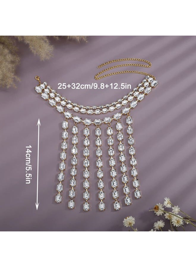 YERTTER Sparkle Gold Full Fringe Crystal Tassel Chain Exaggrated Collar Luxury Tassel Rhinestone Statement Clavicle Choker Necklace for Wedding Party Music Bar Women Girls （Gold 5） - Image 2
