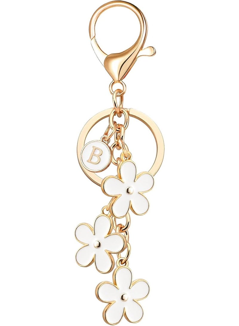 Personalized Initial Letter Keychain with Cute Flower Charm, Gold Tone Metal Bag Pendant - Image 1