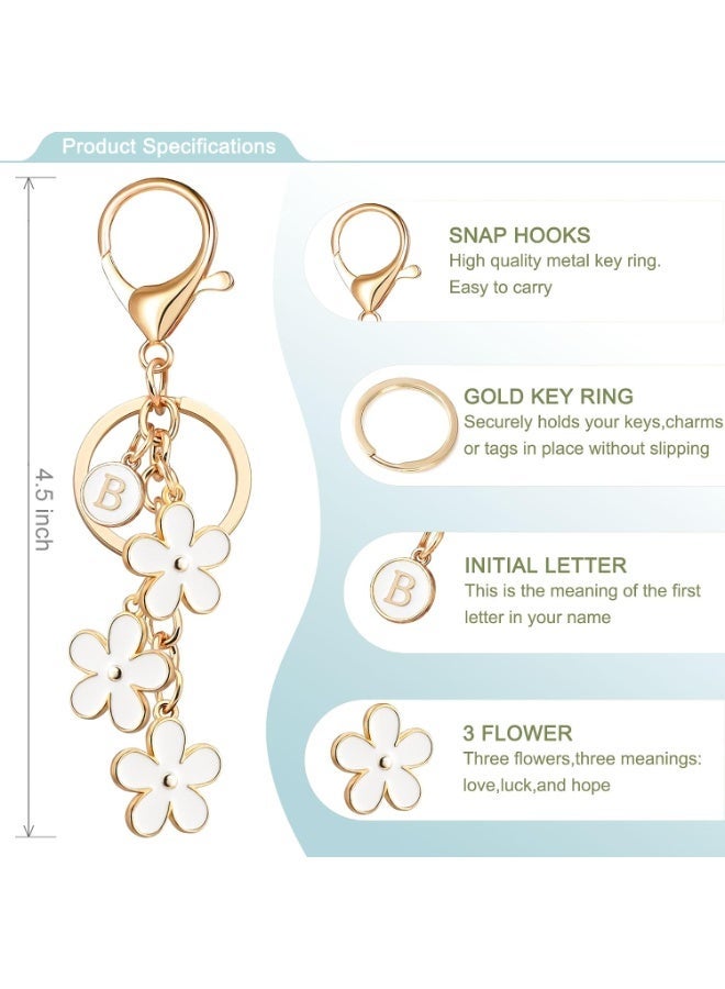 Personalized Initial Letter Keychain with Cute Flower Charm, Gold Tone Metal Bag Pendant - Image 2
