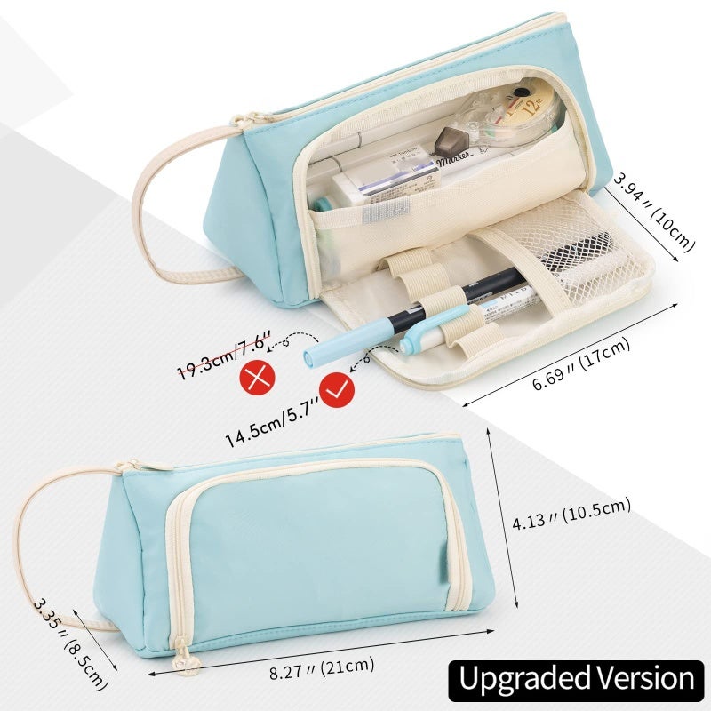 Large Storage Pencil Case: Blue Durable Polyester With Smooth Zipper - Multi-Function Hand-Held Band Pencil Pouch for School, Travel, Daily Use - Image 3