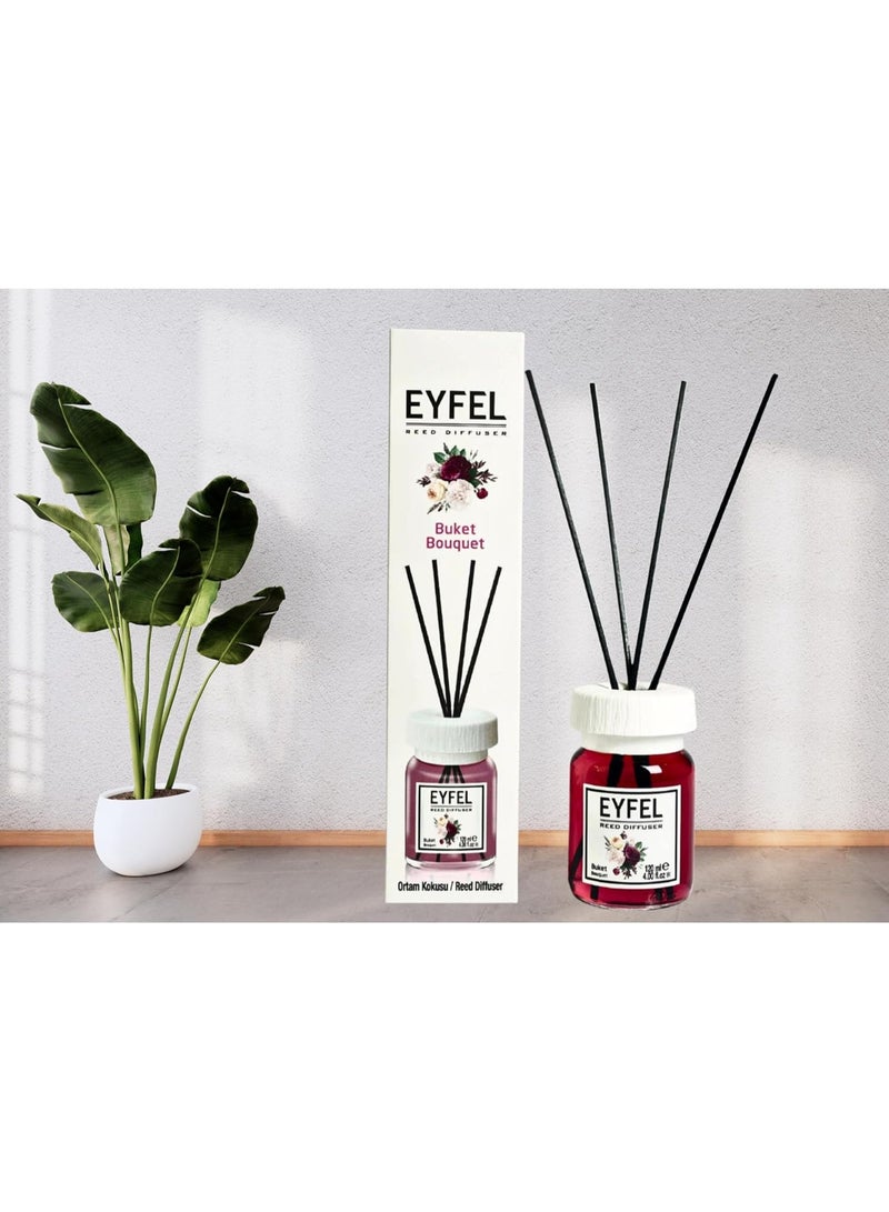 EYFEL معطر هواء ريد ديفيوزر باقة إيفل، 120 مل | عطر منزلي فاخر برائحة زهرية تدوم طويلاً | ديكور أنيق للمنزل والمكتب - Image 5