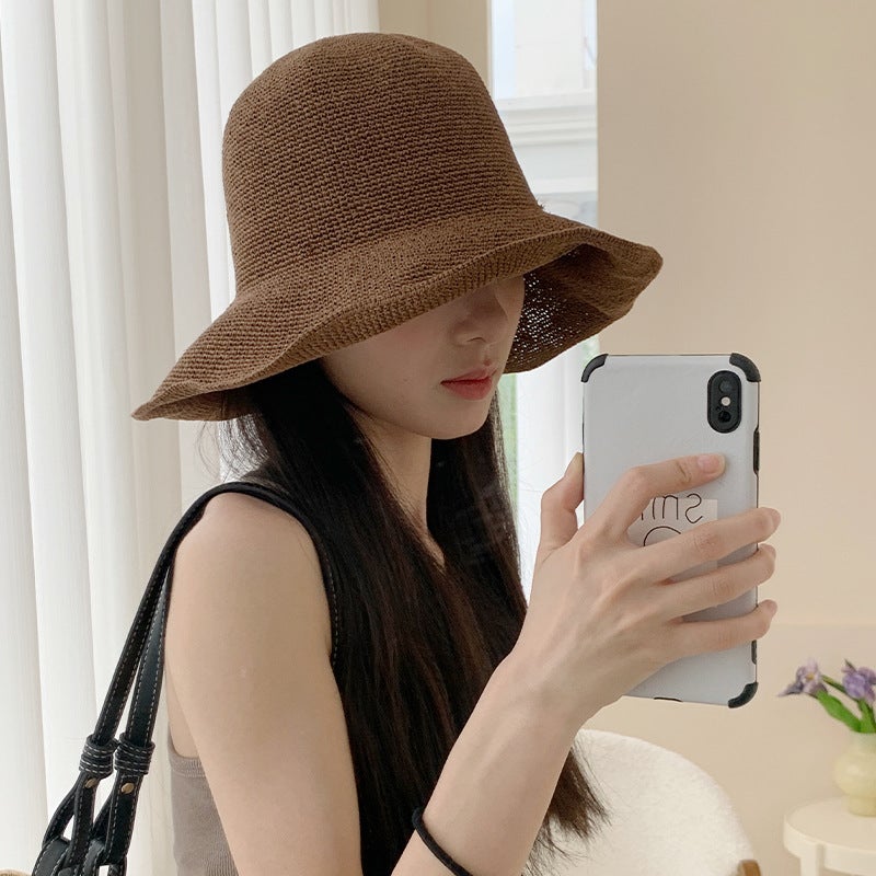 2026 New Simple Versatile Fine Crochet Paper Straw Sun Protection Soft Bucket Hat for Women Beach - Image 2