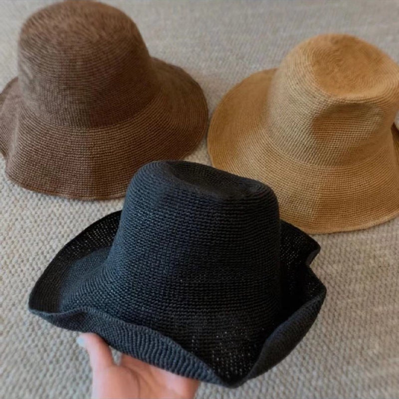 2026 New Simple Versatile Fine Crochet Paper Straw Sun Protection Soft Bucket Hat for Women Beach - Image 1