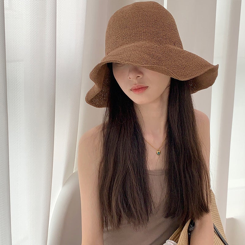 2026 New Simple Versatile Fine Crochet Paper Straw Sun Protection Soft Bucket Hat for Women Beach - Image 3