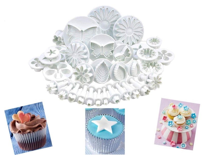 AOSHANG 33 Pcs Fondant Cake Cookie Plunger Cutter Fondant Cake Cutter Mold Sugar craft Flower Leaf Butterfly Heart Shape Decorating Mold DIY Tools - Image 1