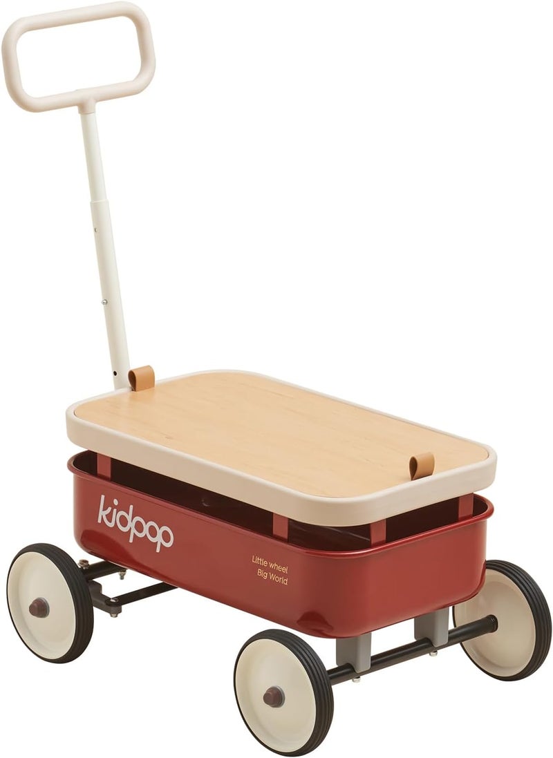 Kidpop PULA-Wild 3-in-1 Toy Wagon for Toddlers 1-4, Kids Ride On Toy with Removable Wooden Cover and Adjustable Handlebar, One Year Birthday Gifts Indoors and Outdoors Max Weight 33 lbs (Red) - Image 1