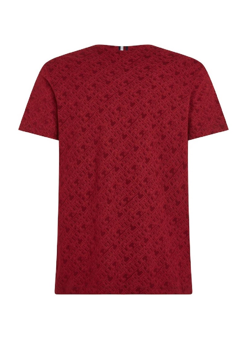 TOMMY HILFIGER Men's Monogram All-Over Print Logo Crew Neck T-Shirt -  Cotton, Red  - Image 4
