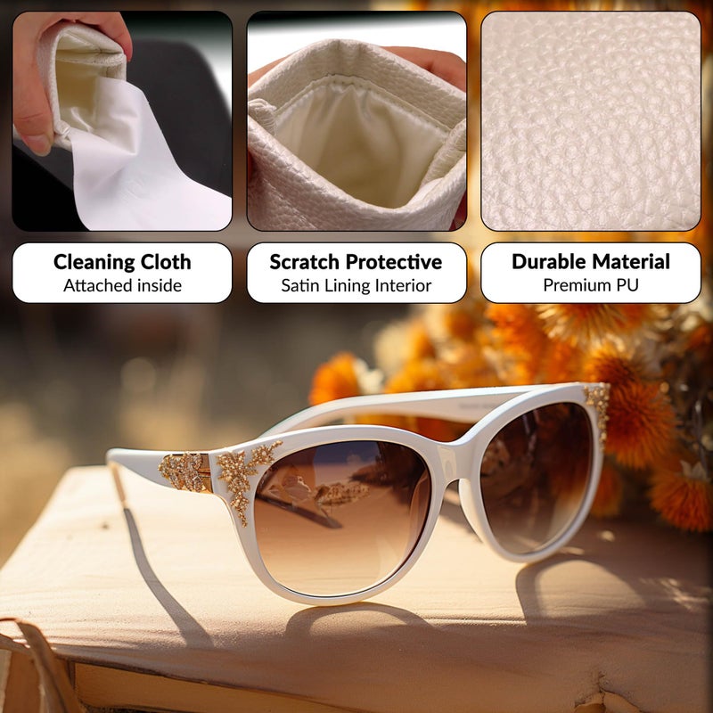MyEyeglassCase MyEyeglassCase Soft Sunglasses Case Large Squeeze Top - Multifunctional Eyeglass Pouch w/Microfiber Cloth - Large Sunglass Cases - Soft Glasses Sleeves for Men & Women (CT8 Pearl)  - Image 3