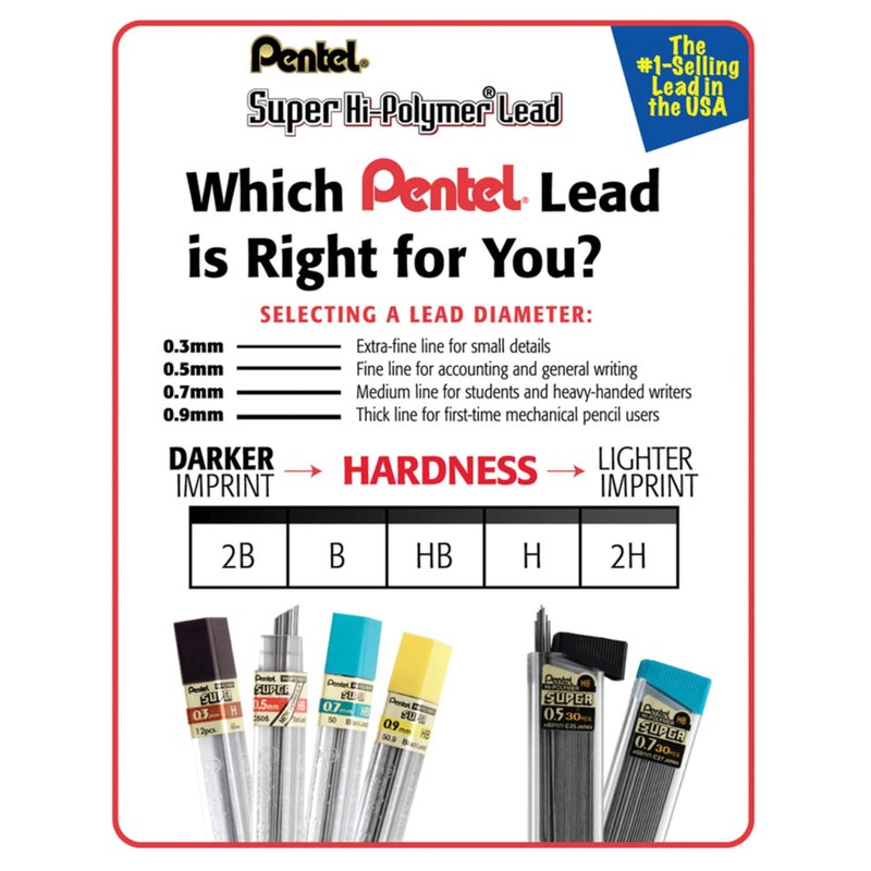 Pentel® Super Hi-Polymer® Leads, 0.5 mm, HB, 30 Leads Per Tube, Pack Of 3 Tubes - Image 5