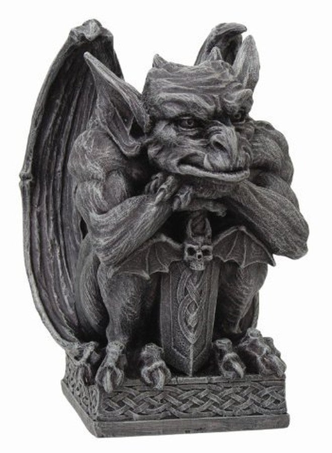 PTC Gargoyle with Shield Statue, Cold Cast Resin Figurine, Light Grey/Beige