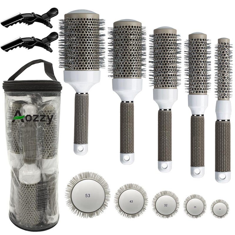 Round Brush Set for Blow Drying Curling Professional Ceramic Ion Thermal Barrel Brush Leaves Hair Shiny Heat Styling Brush 5 Different Sizes Works Very Well with The Blow Dryer