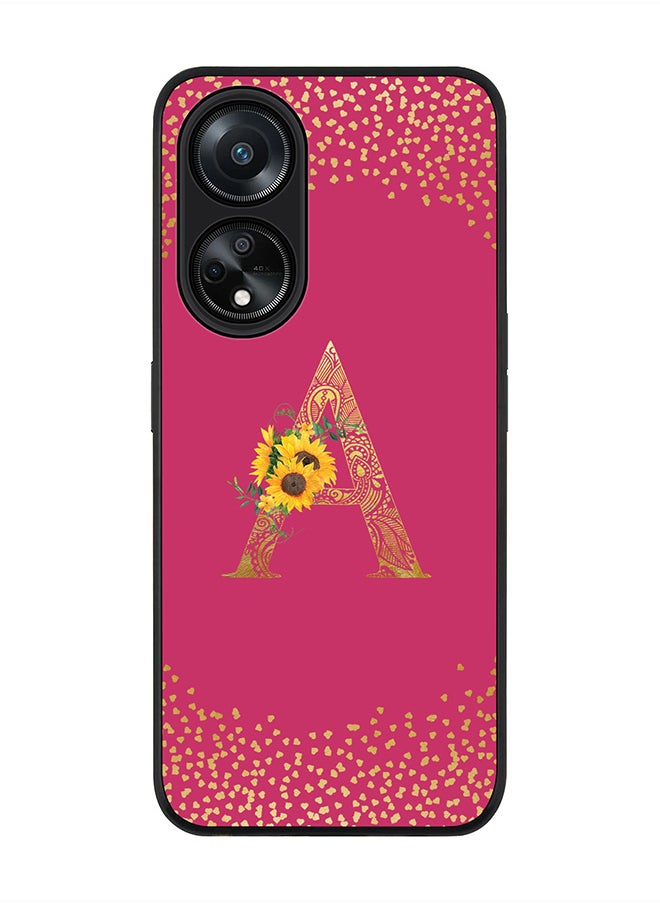 Stylizedd Rugged Black edge case for Oppo A98 5G Case Cover- Custom Monogram Initial Letter Mandala Floral Pattern Alphabet- A (Deep Pink rose)  - Image 1