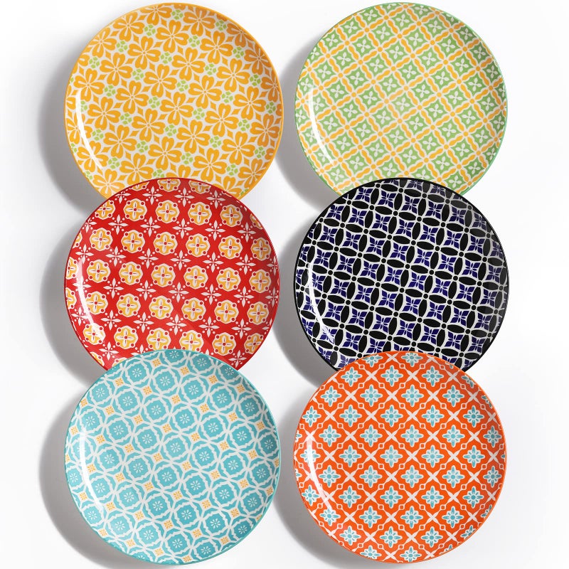 Metahom 10 Ceramic Dinner Plates Porcelain Dessert Salad Plate Set Colorful Serving Dishes for Pasta Pancakes Steak Set of 6 Dishwasher  Microwave Safe