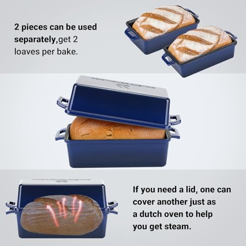 Northriver Casting 2 in 1 Enameled Cast Iron Bread Pan with Lid, Perfect Bread Oven, Loaf Pans for Baking Homemade Sourdough Bread 9x5, 2 Piece set, Navy Blue - Image 2