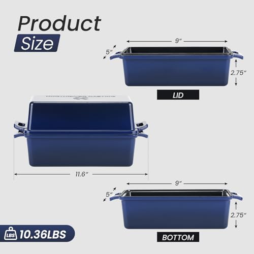 Northriver Casting 2 in 1 Enameled Cast Iron Bread Pan with Lid, Perfect Bread Oven, Loaf Pans for Baking Homemade Sourdough Bread 9x5, 2 Piece set, Navy Blue - Image 3