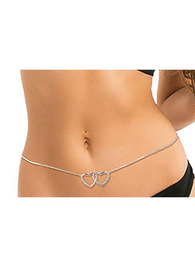 DAOCHONG S925 Sterling Silver Heart Waist Belt Belly Chain Adjustable Charm Body Chain Jewelry  - Image 2