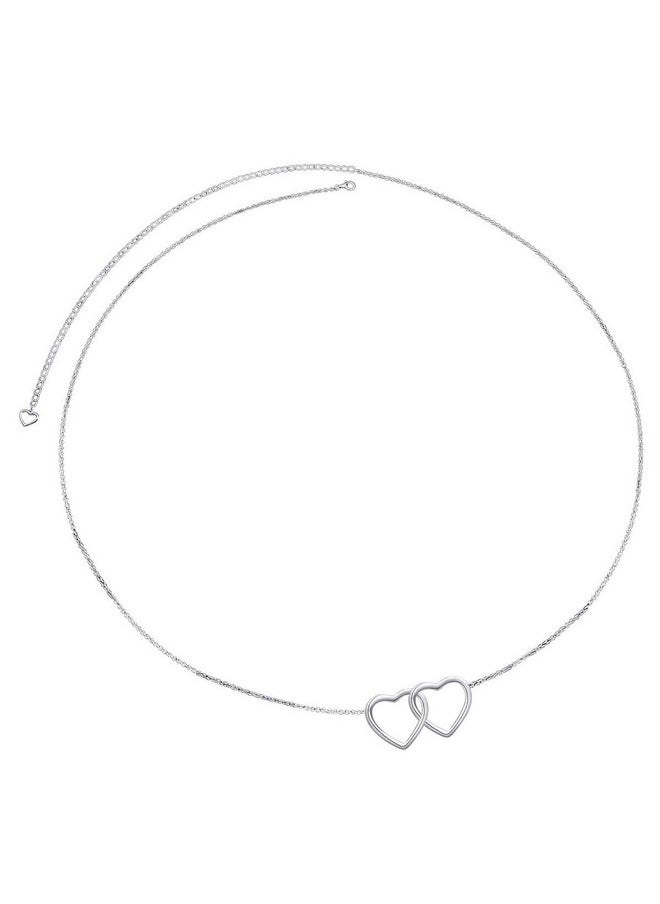 DAOCHONG S925 Sterling Silver Heart Waist Belt Belly Chain Adjustable Charm Body Chain Jewelry  - Image 1