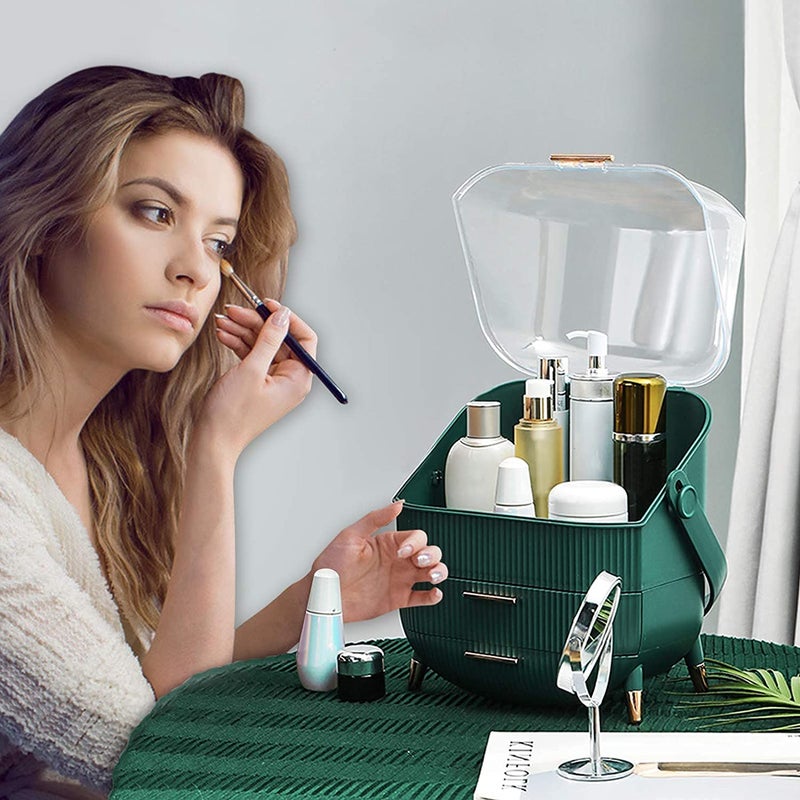 Ostin Makeup Storage Organizer, Cosmetics Display Case with Brush, Lipstick Organizer and Transparent Cover, Skin Care Organizers for Bathroom Countertop, Bedroom Vanity Desk and Travel (Green) - Image 2