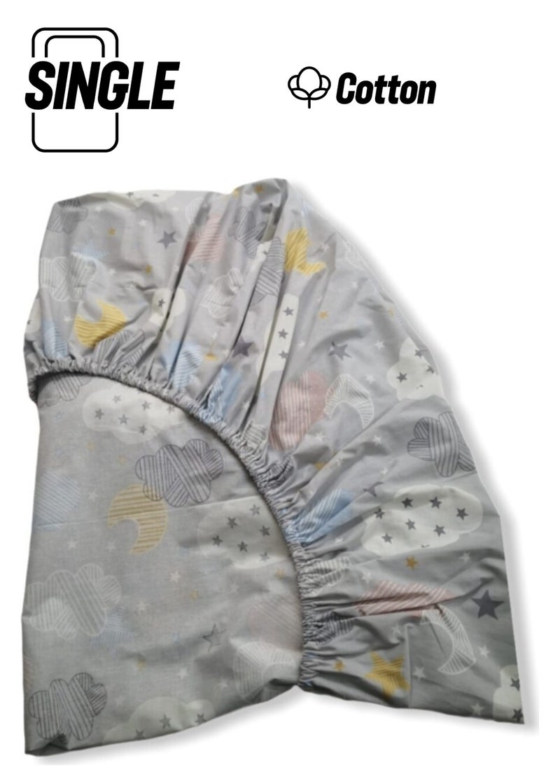 Bebek Özel Baby Special 100% Cotton Baby and Kids Elastic Sheet with Moon Star Cloud Pattern 70 x 140 cm  - Image 1