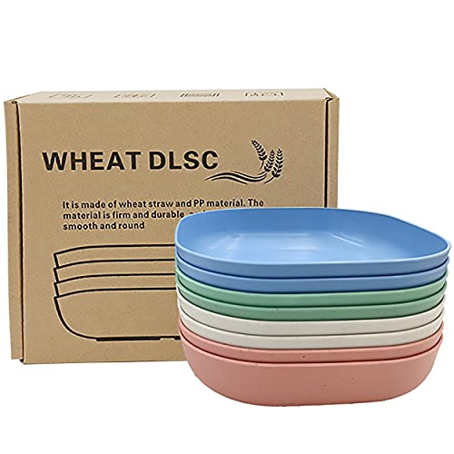 Dadamong 8Pcs Square Wheat Straw Plates Deep Dinner Dishes 5.7 Inches Unbreakable Tableware for Noodle Rice Fruit Cereal Dessert Salad, Dishwasher Microwave Safe Dinnerware - Image 1