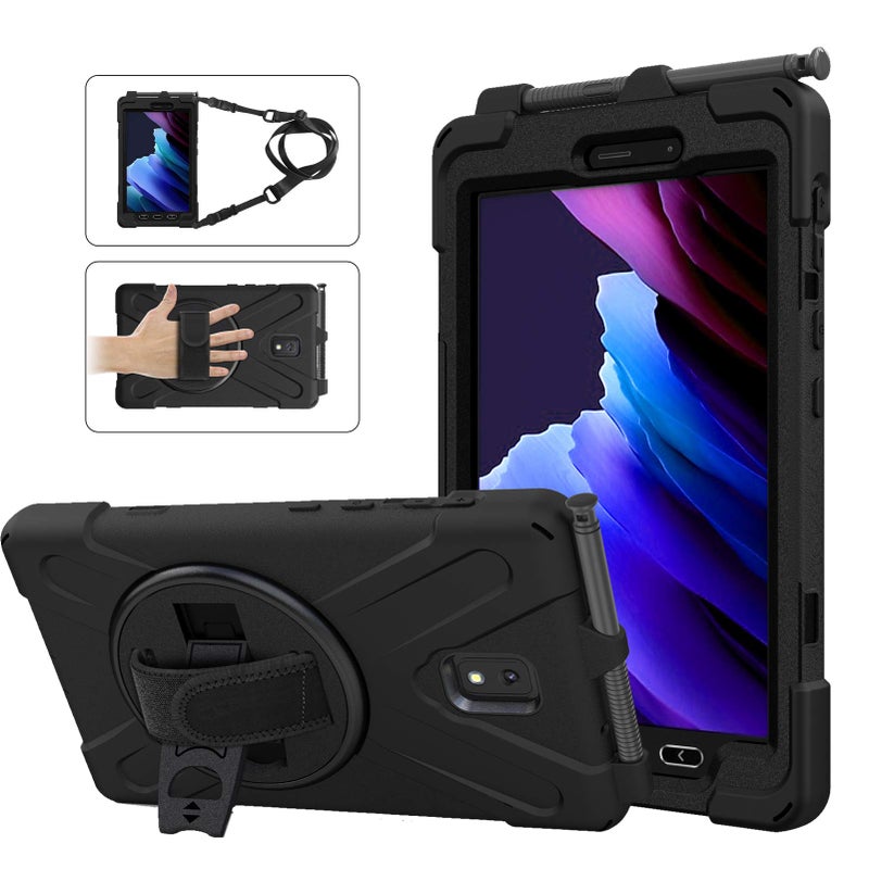 Rantice Samsung Galaxy Tab Active3/Active5 8.0 Case, with 360 Stand, Handle Hand Strap & Shoulder Strap for Samsung Galaxy Tab Active5 8" 2024, Active3 8" 2020 SM-X300/X307/T570/T577 (Black) - Image 1