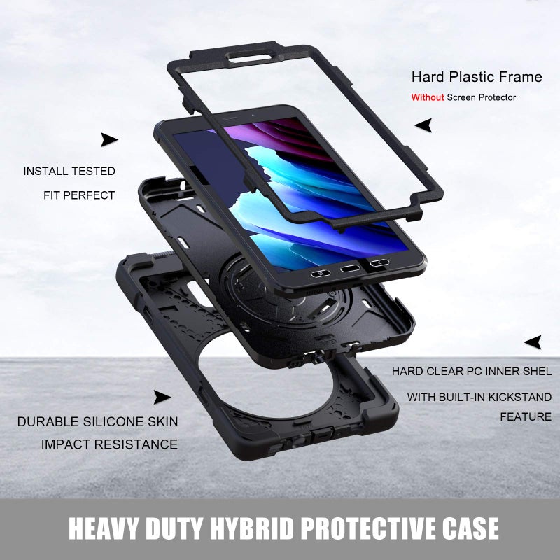 Rantice Samsung Galaxy Tab Active3/Active5 8.0 Case, with 360 Stand, Handle Hand Strap & Shoulder Strap for Samsung Galaxy Tab Active5 8" 2024, Active3 8" 2020 SM-X300/X307/T570/T577 (Black) - Image 4