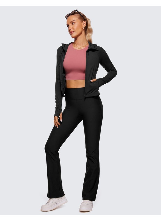 CRZ YOGA CRZ YOGA Womens Butterluxe Full Zip Workout Hoodie Jackets Slim Fit Hooded Athletic Yoga Lightweight Jacket with Thumb Holes Black Medium  - Image 3