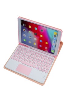 Generic Ipad Keyboard Case Separate Bluetooth Touchpad Mouse Set Inch Round Key Tablet Protective Cover Digital Computer Accessories-Color:Pink: Leather Case + Round Touch Keyboard-Product Type:Ipad 10.2inch /7/8/9 Generation 10.5pro Universal  - Image 1