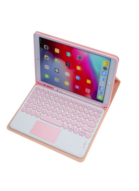 Ipad Keyboard Case Separate Bluetooth Touchpad Mouse Set Inch Round Key Tablet Protective Cover Digital Computer Accessories-Color:Pink: Leather Case + Round Touch Keyboard-Product Type:Ipad 10.2inch /7/8/9 Generation 10.5pro Universal