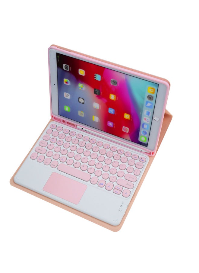 Generic Ipad Keyboard Case Separate Bluetooth Touchpad Mouse Set Inch Round Key Tablet Protective Cover Digital Computer Accessories-Color:Pink: Leather Case + Round Touch Keyboard-Product Type:Ipad 10.2inch /7/8/9 Generation 10.5pro Universal  - Image 1
