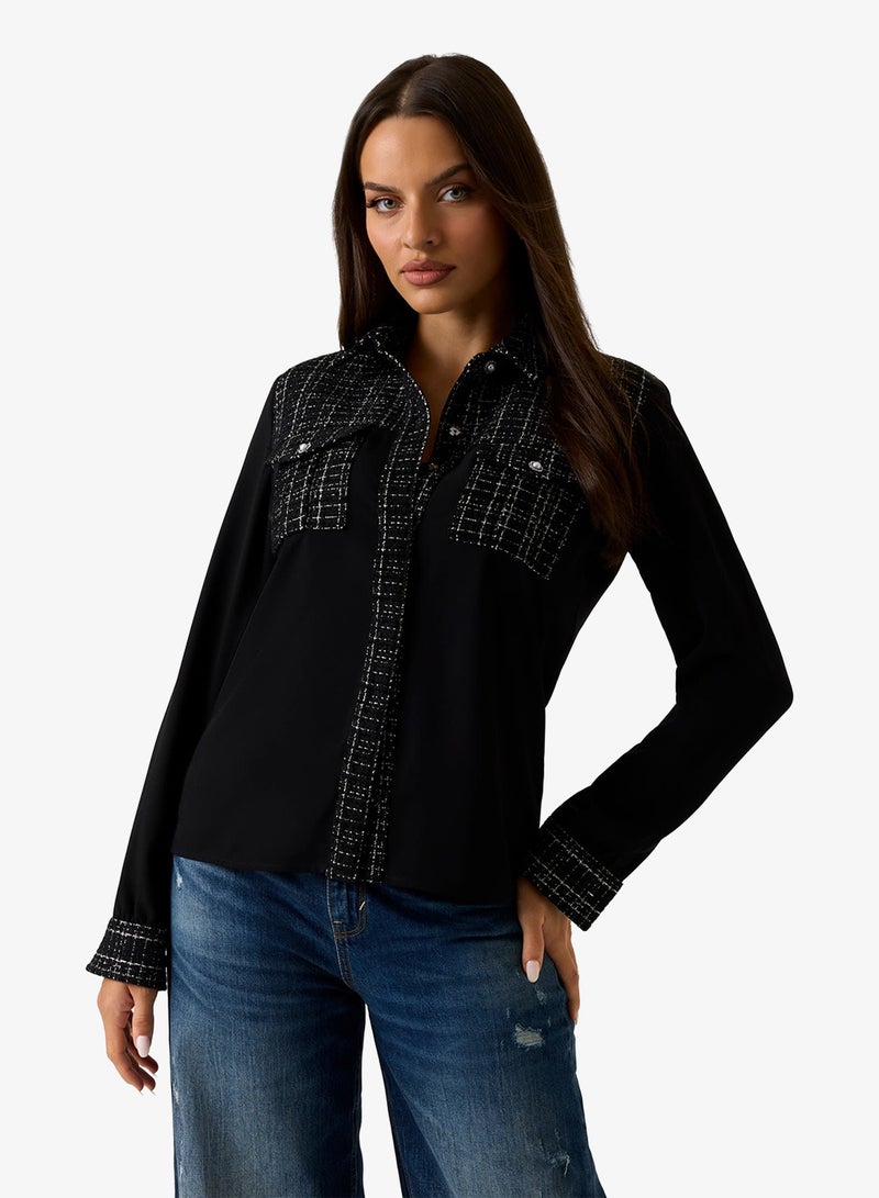 GUESS Sandra Mix Tweed Shirt - Image 1