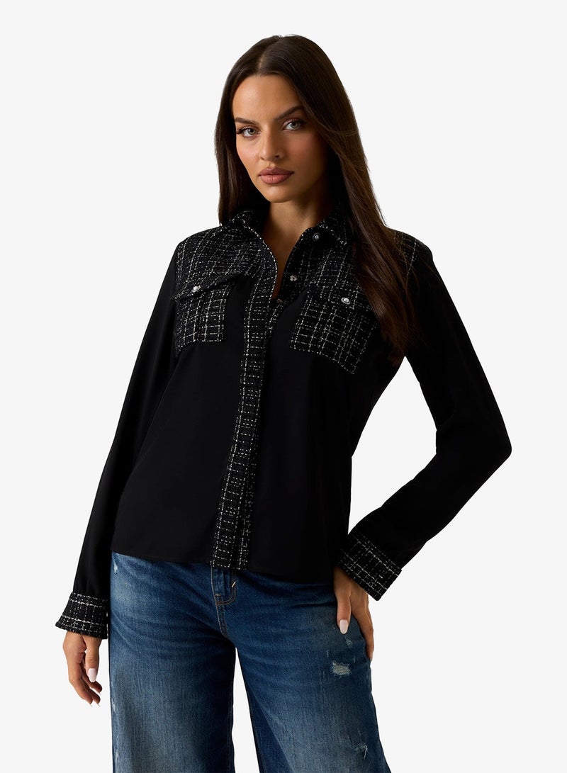 GUESS Sandra Mix Tweed Shirt - Image 3