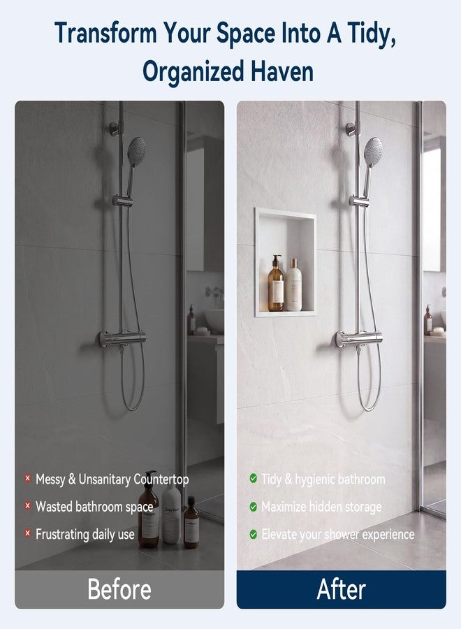 BATHFINESSE Shower Niche No Tile Needed, 12 x 12 White Shower Niche Insert Tile Ready, Recessed for Shower Wall Bathroom Storage Over Mount Installation - Image 5