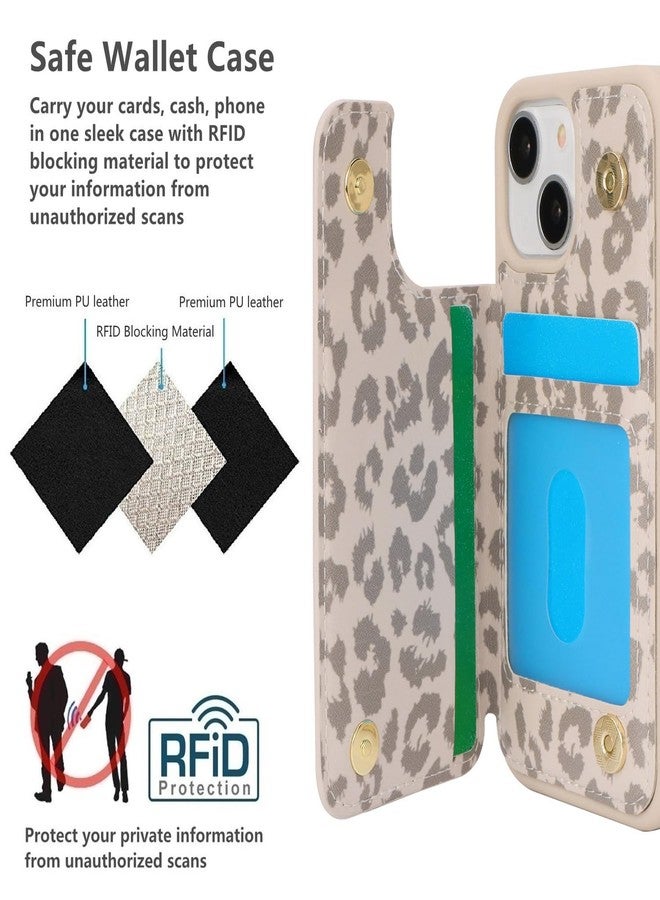 iCoverCase Compatible with iPhone 13 Mini Case with Card Holder, Wallet Phone Case for Women Men RFID Blocking PU Leather Protective Case 5.4 Inch (Beige Leopard) - Image 4