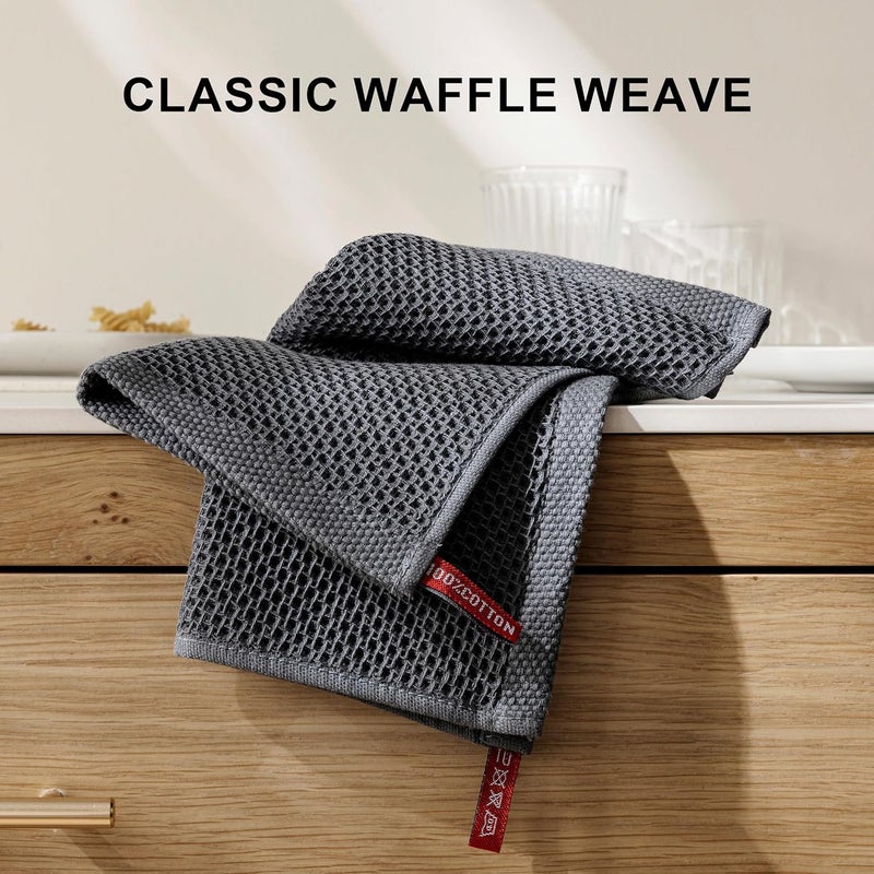 joybest Cotton Kitchen Dish Cloths, 8-Pack Waffle Weave Ultra Soft Absorbent Dish Towels Washcloths Quick Drying Dish Rags, 12x12 Inches, Beige and Dark Grey - Image 5