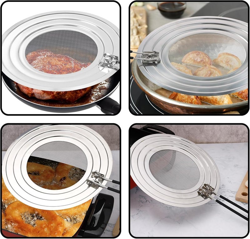 VALAJOGI Stainless Steel Splatter Screen for Frying Pan – Grease & Oil Splash Guard with Folding Handle Heavy Duty Fry Pan Cover for Bacon, Deep Frying & Cooking Kitchen Strainer Tool - Image 4