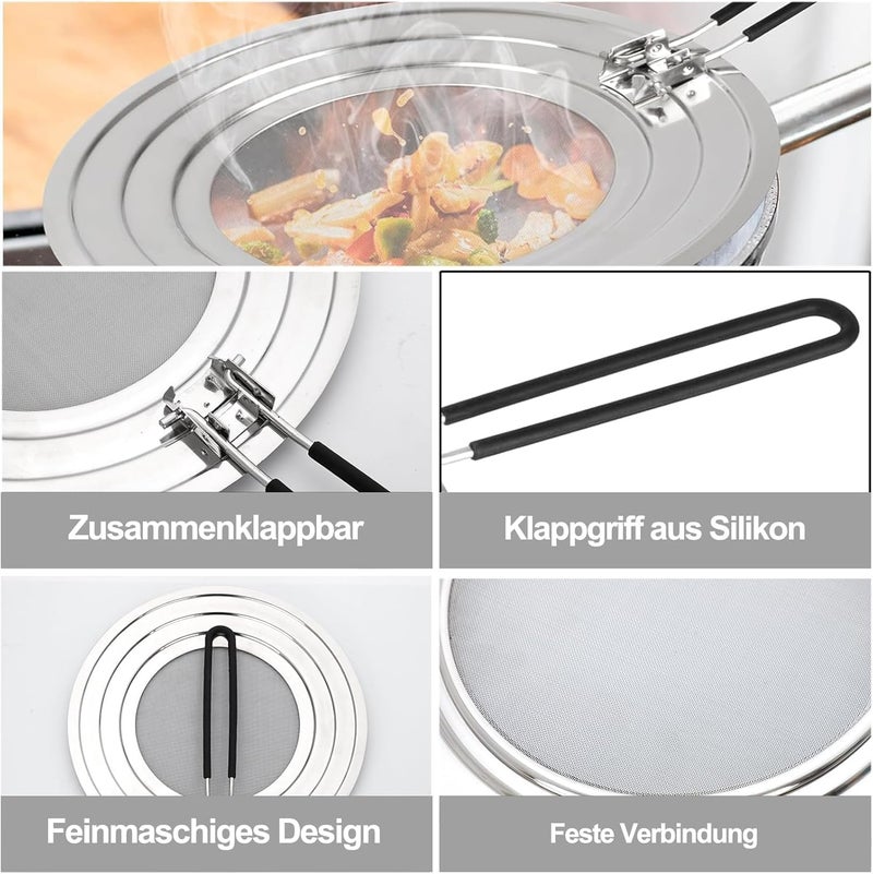 VALAJOGI Stainless Steel Splatter Screen for Frying Pan – Grease & Oil Splash Guard with Folding Handle Heavy Duty Fry Pan Cover for Bacon, Deep Frying & Cooking Kitchen Strainer Tool - Image 3