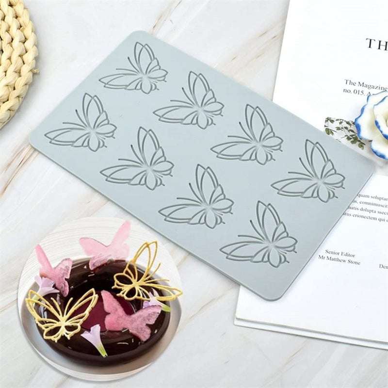 TUKE 3D Hollow Lace Fondant Molds Fruits Leaf Shape Lace Mat Party Cake Decoration Tool Cupcake Mat Silicone Molds for Polymer Clay Chocolate Baking Gummy Mould (Butterfly_7.48x4.6x0.16inch_L) - Image 2