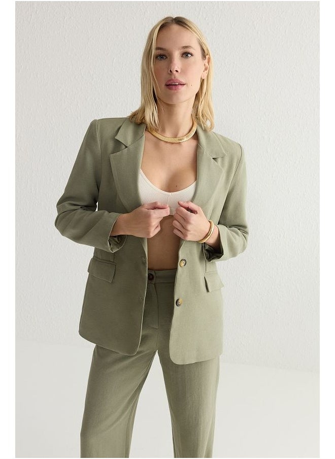 trendyol - Khaki Linen Look Regular Fit Lined Blazer Jacket TWOSS25BC00004 - Image 1