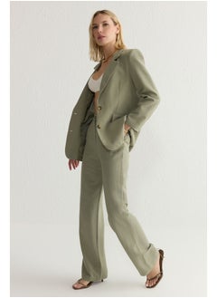 trendyol Khaki Linen Look Regular Fit Lined Blazer Jacket TWOSS25BC00004  - Image 2