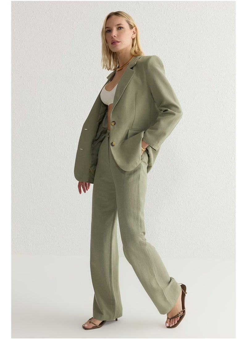trendyol - Khaki Linen Look Regular Fit Lined Blazer Jacket TWOSS25BC00004 - Image 1