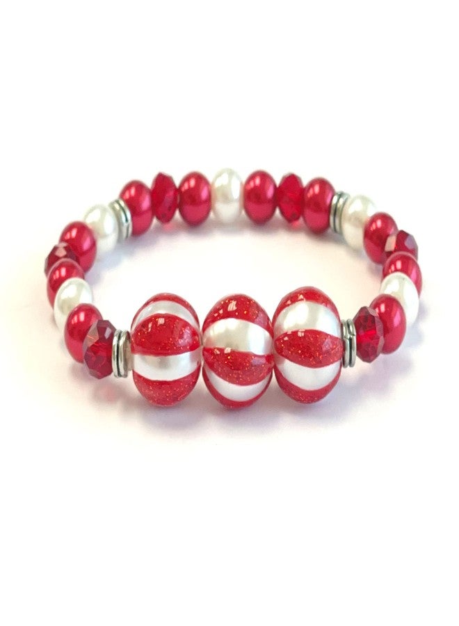 fiona Christmas Bracelet, Handmade Holiday Gifts for Women Girlfriend, Glass Beaded Bracelet, (Red White Ornament) - Image 1