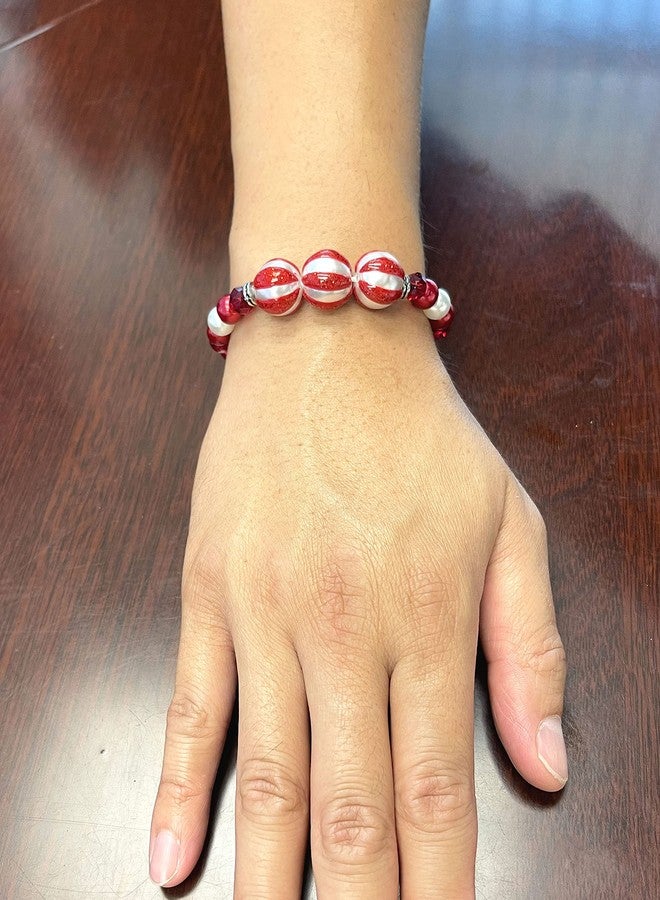 fiona Christmas Bracelet, Handmade Holiday Gifts for Women Girlfriend, Glass Beaded Bracelet, (Red White Ornament) - Image 5