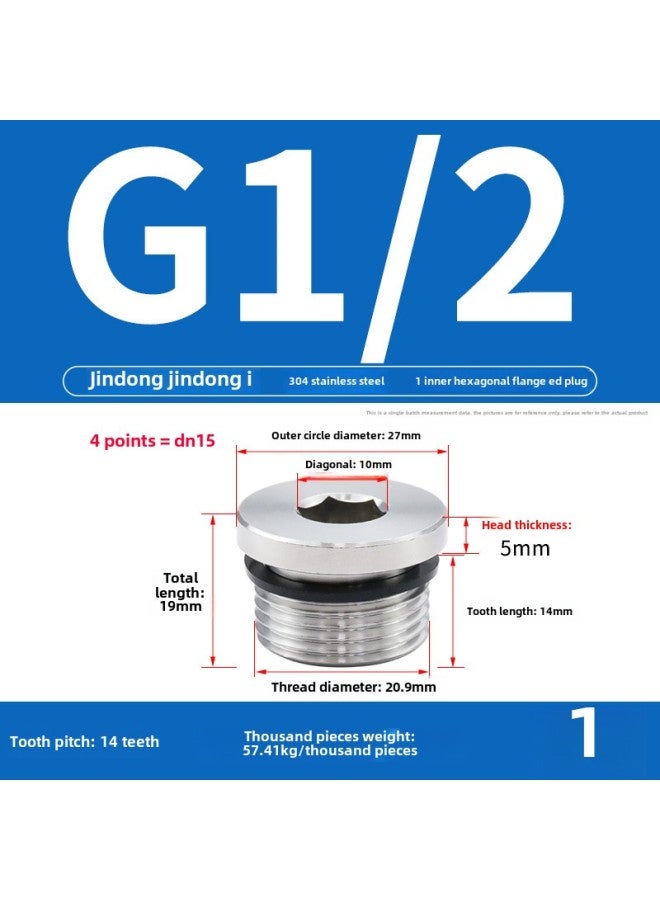 304 Hexagon Socket Plug With ED Ring Stainless Steel Oil Plug Pipe Plug Pipe Plug Oil Pipe Screw Plug 1 Points 2 Points 3 Points 4 Points 6 Points-Specification Model:G1/2=4 Points=dn15[1 Piece] - Image 1