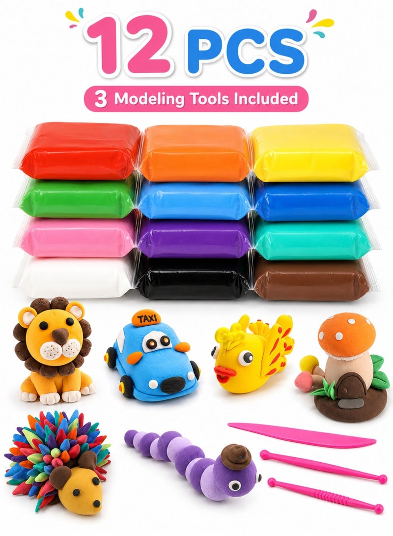 Kids Clay Set 12 Colors Ultra Light Air Dry Clay, Soft Colorful Modeling Clay DIY Craft Kit, Non-Toxic Creative Toy for School Art Projects & Gifts - Image 1