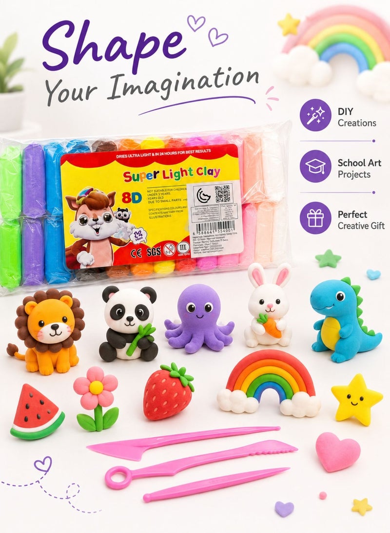 Kids Clay Set 12 Colors Ultra Light Air Dry Clay, Soft Colorful Modeling Clay DIY Craft Kit, Non-Toxic Creative Toy for School Art Projects & Gifts - Image 4
