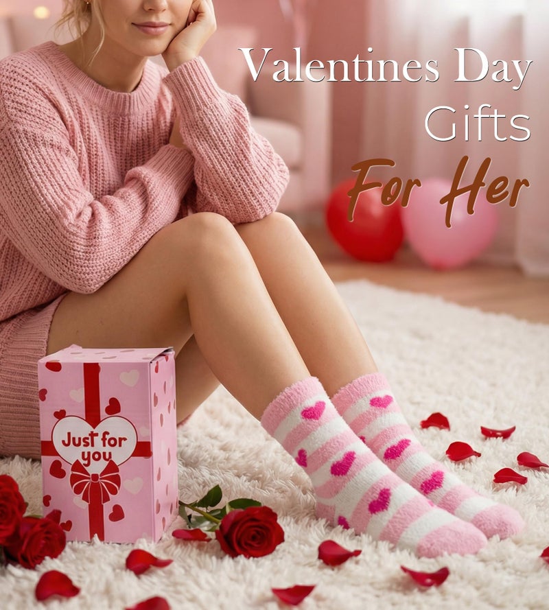 HONGTEYA Valentines Day GIfts Fuzzy Socks for Women Girls Cozy Soft Warm Winter Fluffy Slipper Socks Galentines Day Gifts - Image 2