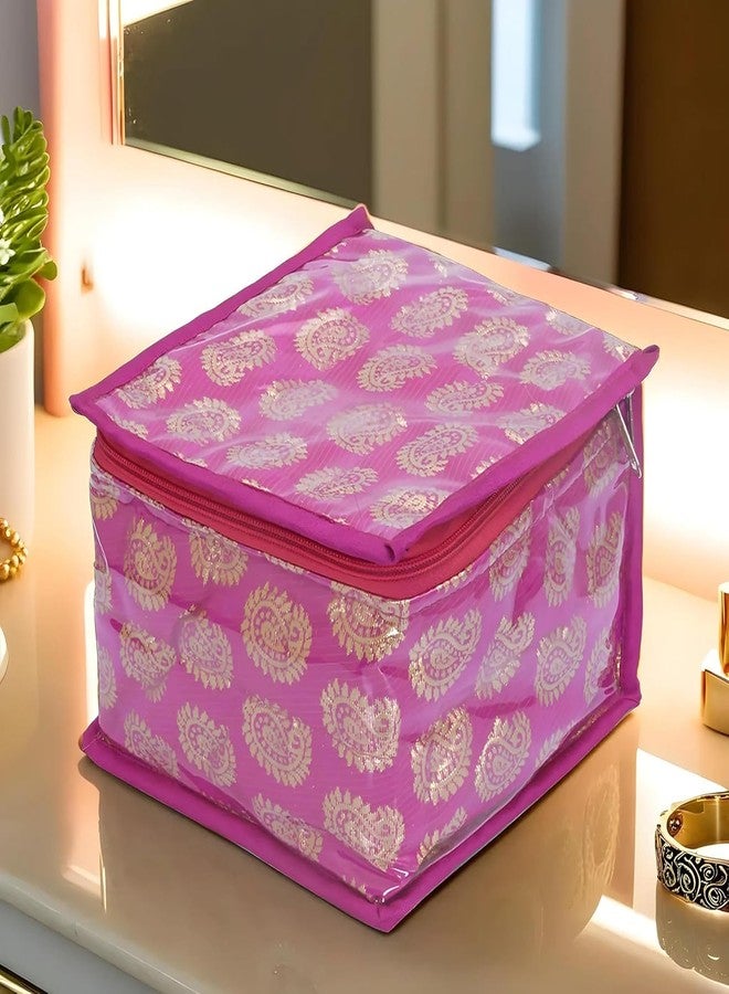PRISMAXIC Jewellery Kit Wedding collection Gift with 10 Pouches Organiser Set with Storage Box Multiple Pouches, Bangle and Earring Holders, Travel Friendly Pack of 1 (Pink) - Image 4